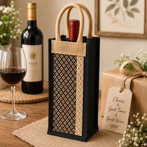 Bolsa de Yute Hecha a Mano para Botella de Agua |   Portabotellas Ecológico con Asa de Cuerda |   Bolsa de Regalo Reutilizable para Botellas de Vino de Yute - Product Image 6