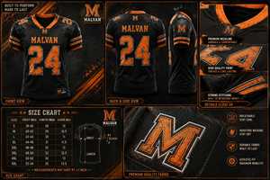 Maillot de football américain personnalisé Malvan Enterprises, unisexe, noir et orange, col baseball, manches courtes, imprimé par transfert thermique - Product Image 6