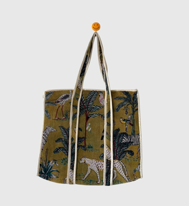 <b>Corduroy</b> <b>Tote</b> <b>Bag</b> With Embroidered Jungle Pattern Bohemian Style Open Top For Shopping All Seasons - Product Image 1