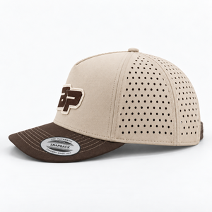 Casquette de golf de haute qualité à visière incurvée réglable, bicolore, perforée au laser, avec logo brodé en 3D - Product Image 3
