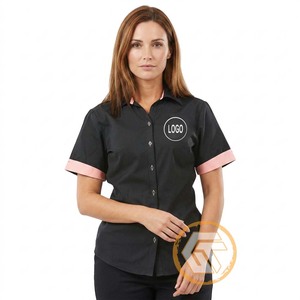 Alpha personnalisé |   Chemise décontractée noire pour femme Kapa avec logo brodé sur le devant, manches raglan, col rabattu, 100 % coton - Product Image 3