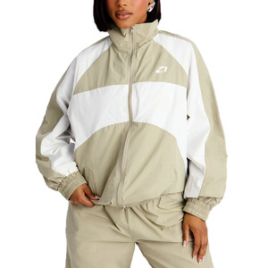 Trendy Custom Women’s Neutral Tone Windbreaker Tracksuit <b>Lightweight</b> Nylon Sports OEM Streetwear <b>Jacket</b> & Wide Leg Pants Hoodies - Product Image 3