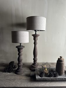 Wooden Table Lamp Boston Umber Handmade Carved <b>Wood</b> Base Rustic Decorative <b>Lighting</b> <b>Fixture</b> with Fabric Shade Living Room Diwali - Product Image 4