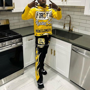 Nouveau survêtement imprimé de couleur jaune à la mode avec logo personnalisé pour unisexe survêtement à capuche à ourlet personnalisé - Product Image 5