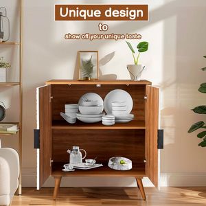 Credenza con Gambe Alte in MDF, Pannello Porta con Intaglio Decorativo, Corpo in Melaminico 80*39.5*80cm, Finitura Spray Effetto Legno Originale C - Product Image 6