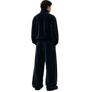 Men's Velvet Quarter Zip Oversize Hoodies Pants <b>Rhinestone</b> Piping Stand Collar Heavyweight Custom Solid Velour <b>Jacket</b> sweatpants - Product Image 2