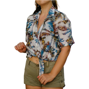 Chemise en mousseline de coton 100% pour femmes, décontractée, régulière, à manches froncées, en maille filet, coupe ample, ourlet tombant, été, brise côtière, haut de villégiature - Product Image 1