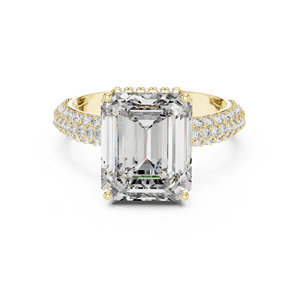 Anillo de diamantes cultivados en laboratorio con corte esmeralda de 5 quilates para mujer, banda de oro amarillo con diamantes laterales, certificado IGI, joyería clásica de compromiso. - Product Image 1