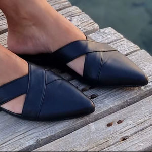 <b>leather</b> mules for <b>women</b>, beige loafers, <b>slippers</b>, slip on flats, pointy mules, <b>women</b> flat shoes, low heel flats - Product Image 1