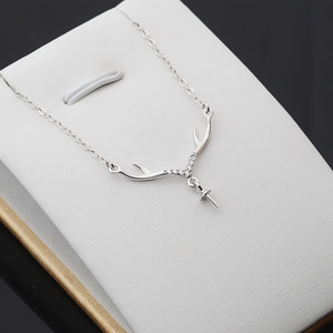 Collar con Colgante de Astas de Ciervo de Plata S925 para Mujer, Juego de Perlas de 7-15 mm, Cadena, Accesorios de Joyería DIY, Bandeja Semiterminada 367 - Product Image 1