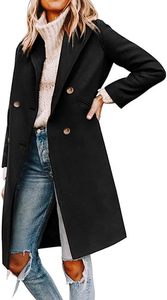 Manteau long en laine à double boutonnage, col rabattu, couleur unie, manches classiques, coupe-vent, vêtement d'extérieur chaud pour l'hiver - Product Image 4