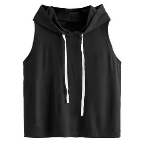Débardeur noir pour homme avec lacets et capuche, style décontracté pour la gym, personnalisation de marque acceptée, fabriqué en polyester et élasthanne, conception OEM - Product Image 1