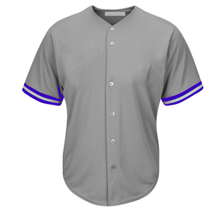 Conjunto de Uniforme de Béisbol para Hombre, Pantalones Grises con Rayas Moradas, Manga Corta, Cierre de Botones, Poliéster Transpirable, Ropa para Todas las Temporadas - Product Image 2