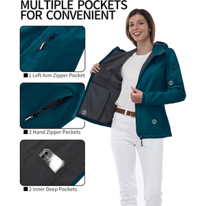 Veste softshell pour femme, légère, pour l'aventure en plein air, imperméable, coupe-vent, respirante, veste de randonnée à capuche, hiver, automne - Product Image 3