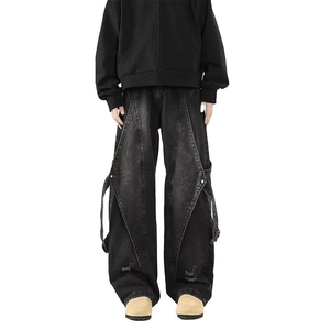 Pantalon en jean vintage délavé pour homme, style crayon, effet moustaches, tendance - Product Image 6