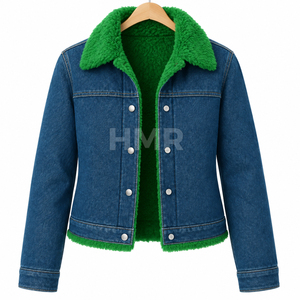 HMR Sisterhood Sorority <b>Sherpa</b> <b>Lined</b> Fleece Button up Multi Pockets Cotton Heavyweight Winter Denim <b>Jacket</b> - Product Image 1