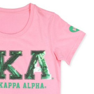Camiseta Gráfica Personalizada Rosa y Verde, Manga Corta, Cuello Redondo, Estilo Casual, Diseño con Lentejuelas Brillantes, Prenda Elegante para Mujer, Uso Diario - Product Image 2