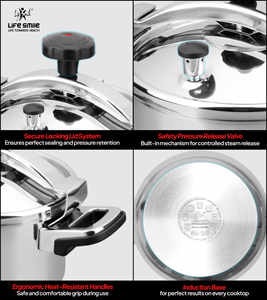 หม้ออัดแรงดันสเตนเลสสตีล 6 ลิตร พรีเมียม 18/10 พร้อมตะกร้านึ่งและฝาแก้ว - Product Image 4