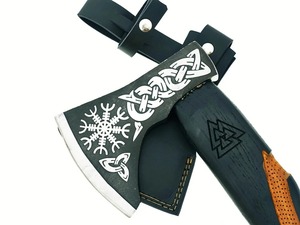 Hacha Vikinga Tomahawk con Diseño Celta, Cabeza de Acero al Carbono, Mango de Madera, Hacha de Supervivencia para Uso en Exteriores - Product Image 2