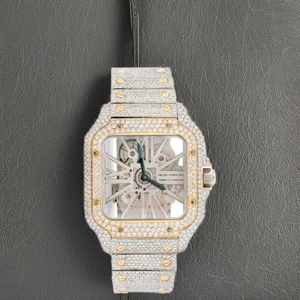 Premium Hip Hop Bust Down Watch Square Skeleton Dial Fully Diamond Luxury Two-Tone Gold & Silver <b>Wristwatch</b> - Product Image 1