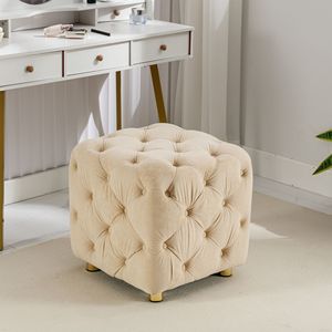 Elegante Pouf Moderno in Velluto Beige, Morbido Poggiapiedi e Comoda Sedia per Trucco con Seduta Imbottita - Product Image 1