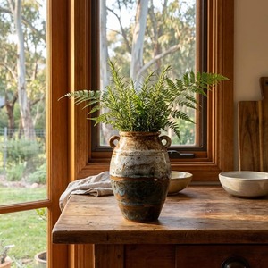 Rustic <b>Ceramic</b> Tabletop <b>Vase</b> With Crackled Glaze Handmade Decor 8-16 Inches - Product Image 6