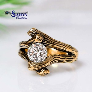 Anillo Redondo de Moissanita en Plata de Ley 925 con Diseño Texturizado de Ramas Inspirado en el Bosque, Joyería Artesanal para Mujer, Venta al Por Mayor - Product Image 2