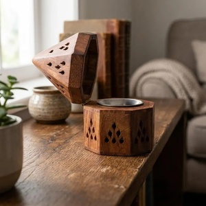 Quemador de Incienso Tradicional de Sándalo, Difusor Aromático, Caja Hexagonal de Madera con Recipiente de Metal, Uso en Todas las Estaciones - Product Image 2