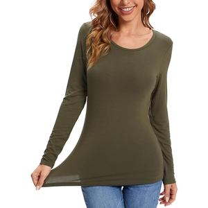 เสื้อยืดแขนยาวผ้าฝ้าย 100% เป็นมิตรกับสิ่งแวดล้อม พิมพ์โลโก้ได้ตามต้องการ สำหรับผู้หญิง มีหลายสี ไซส์พลัส - Product Image 2