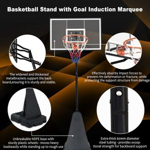 Canestro da Basket Portatile con Tabellone da 44 Pollici, Altezza Regolabile da 2,45 m a 3,05 m per Giovani, Adulti e Partite Professionali - Product Image 5