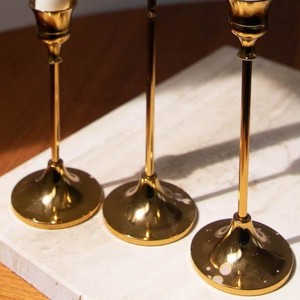 Ensemble de porte-bougies coniques modernes en métal, fin et poli, en laiton, élégant, pour centre de table de mariage, décoration maison et fête - Product Image 2