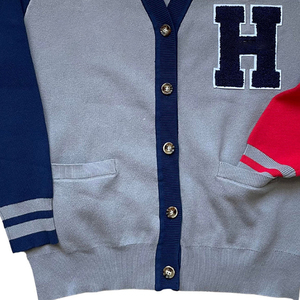 Cárdigan Gris con Cuello en V para Mujer, Manga Larga, Estilo Preppy, Logotipo de la Letra H, Bolsillos, Suéter de Punto 100% Acrílico, para Todas las Temporadas - Product Image 4
