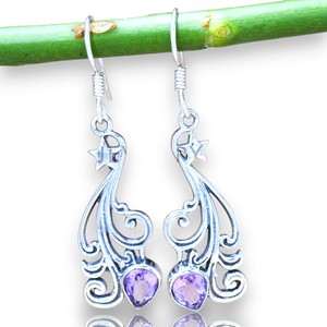 Pendientes de aro de piedras preciosas de amatista de Plata de Ley 925 al por mayor para bodas, fiestas y regalos - Product Image 1