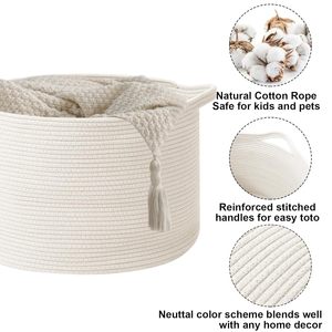 65L Large Woven Cotton Rope Nursery <b>Basket</b>, Laundry <b>Basket</b> Laundry Hamper with Handles,Blanket <b>Basket</b> <b>Storage</b> Bin for Toys - Product Image 3