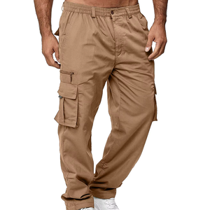 Pantalon cargo gris pour homme, taille élastique, fermeture à cordon, plusieurs poches, style décontracté, léger, respirant, polyester - Product Image 5