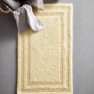 Alfombra de Baño Clásica de Algodón Amarillo, Diseño Rectangular con Mechones, Base Antideslizante, Uso Doméstico, Material Grueso, Color Sólido - Product Image 1