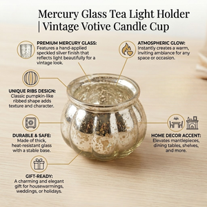 Porte-bougie en verre mercure |   Photophore vintage |   Verre décoratif pour la maison |   Fête de mariage |   Décoration de centre de table - Product Image 3
