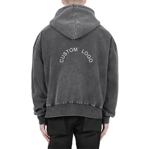 Sweat-shirt à capuche oversize pour homme 100% coton French Terry avec logo délavé au dos, style décontracté streetwear automne - Product Image 2