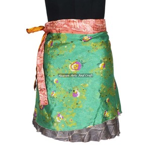 Summer Fancy Trending Women Wear Printed Boho Silk Mini Skirt Short Sari <b>Wrap</b> Skirt Trendy Boho Gypsy <b>Beach</b> Cover Sari Skirt - Product Image 2