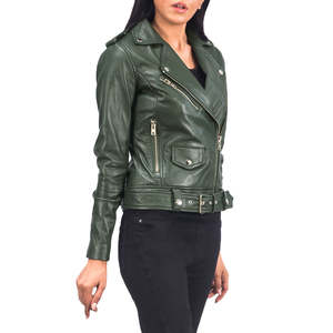 Chaqueta Bomber Vintage de Cuero Genuino de Vaca para Mujer y Hombre, con Cierre Asimétrico y Cinturón en la Cintura, Premium, OEM, ODM, Venta al Por Mayor - Product Image 2