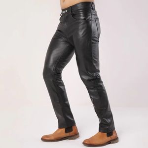 กางเกงหนังสีดำเรียบสำหรับผู้ชาย - Product Image 3