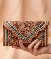 Dompet Pendek Kulit Asli Buatan Tangan Vintage untuk Wanita Tahan Air RFID Multi Kantong untuk Penggunaan Sehari-hari dan Acara Malam
