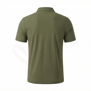 Polo en piqué de coton vert olive à manches courtes pour homme, décontracté, respirant, coupe classique, design tricoté uni - Product Image 2