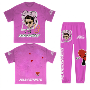 Mens 240 GSM Cotton Blend Pink T Shirt Pant <b>Set</b> Graphic Print Embroidery Custom Logo Tracksuit Print T Shirt and pant men's - Product Image 1