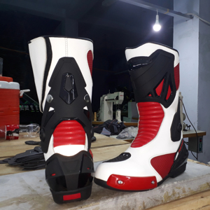 Botas de carreras personalizadas rojas y blancas, botas de cuero de vaca, botas de motocicleta para niños, longitud media de pantorrilla - Product Image 1