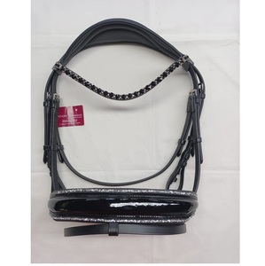 Brida de cuero de primera calidad para caballo con diadema de cristal ondulado de 8 mm y cabezal y narigueña acolchados suaves, venta al por mayor - Product Image 1