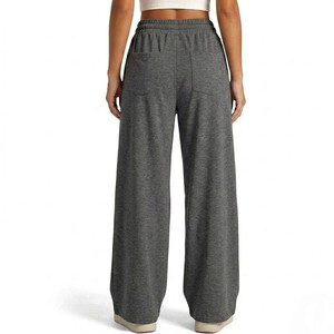 Pantalon de détente pour femme gris anthracite à jambe large, taille haute, avec cordon de serrage, coupe décontractée, en maille, avec poches latérales - Product Image 2