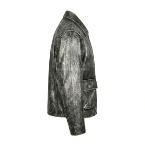 Veste en cuir de vachette véritable vieilli sur mesure pour homme, style vintage, gris ciré, coupe oversize, type Harrington, vente en gros, fabricant - Product Image 4