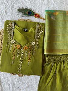 Attractive <b>Green</b> color Design Salwar Kameez Suit with Heavy Real <b>Silk</b> With Embroidery Work Indian and Pakistani Clothing - Product Image 3