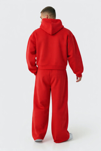 Chándal personalizado de color rojo, estilo holgado, con cremallera en las mangas, informal, de corte holgado, estilo urbano, unisex, 100% algodón. - Product Image 4